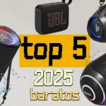 Imagen de los mejores altavoces Bluetooth portátiles baratos con diseños modernos, compactos y resistentes ideales para exteriores y fiestas.