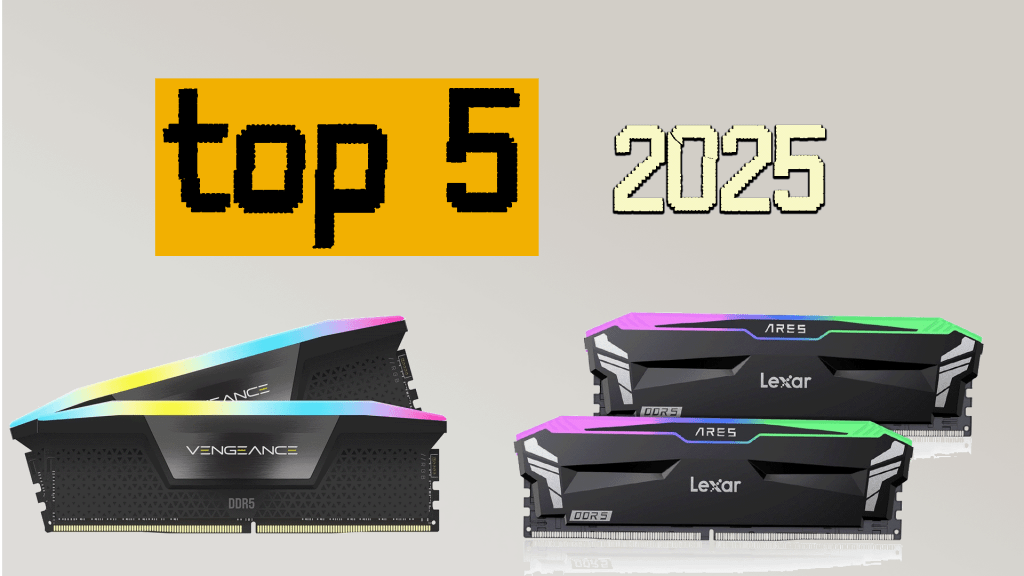 Imagen con las mejores memorias RAM 2025 para gaming y multitarea, destacando opciones DDR5 de alto rendimiento, eficiencia energética y compatibilidad.