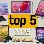 Imagen de las mejores tablets baratas 2025 con modelos destacados como Lenovo Tab M11, Lenovo Tab P12, Biegedy Tablet y SKYEGG Tablet